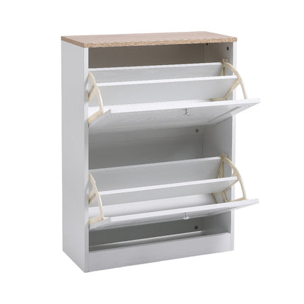 White Wooden 2 Drawer Flip Down Shoe Cabinet