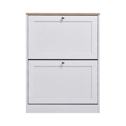 White Wooden 2 Drawer Flip Down Shoe Cabinet