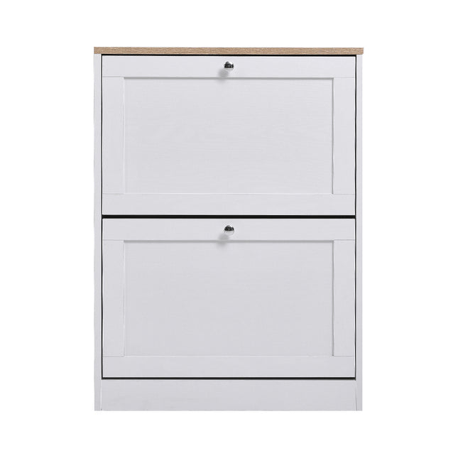 White Wooden 2 Drawer Flip Down Shoe Cabinet