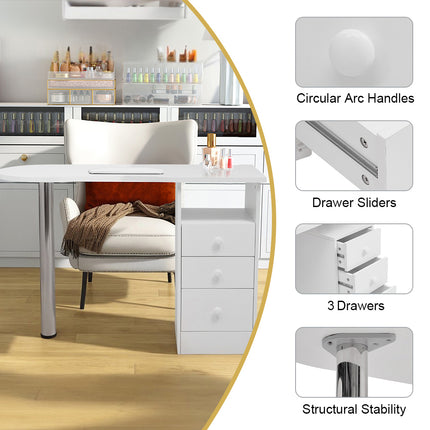 3 Drawers Manicure Table for Beauty Salon and Home 106cm
