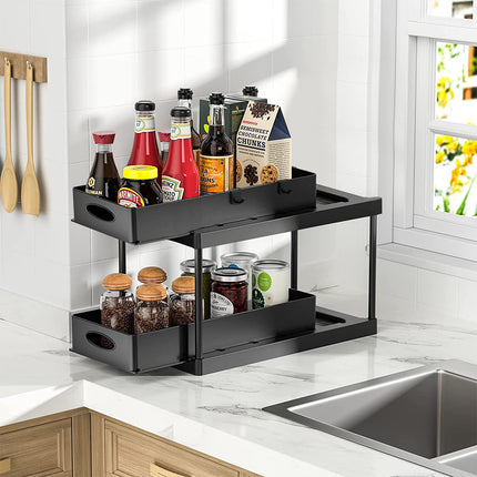 Black 2 Tier Under Sink Pull Out Storage Organizer