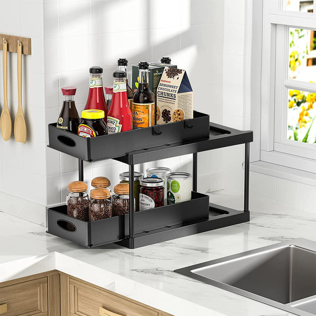 Black 2 Tier Under Sink Pull Out Storage Organizer