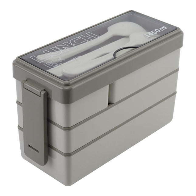 Lifeideas Bento-Style Plastic Lunch Box with Cutlery 3-Layer