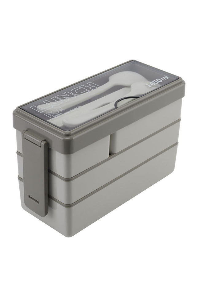 Lifeideas Bento-Style Plastic Lunch Box with Cutlery 3-Layer