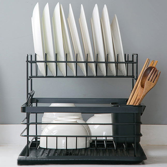 2 Tier Metal Kitchen Dish Drainer Rack