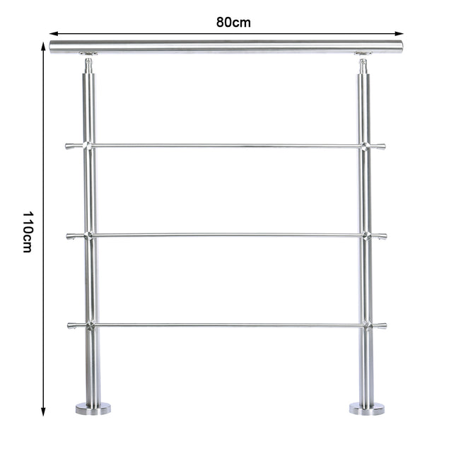 80CM Handrail Stainless Steel Balustrade with 3 Crossbars Stair Rails
