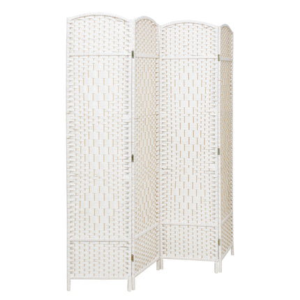 White Solid Weave Wicker Wood Room Divider 4 Panel 160×170cm