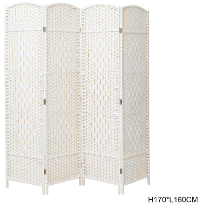 White Solid Weave Wicker Wood Room Divider 4 Panel 160×170cm