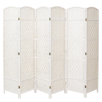 White Solid Weave Wicker Wood Room Divider 6 Panel