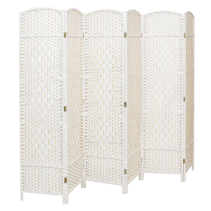 White Solid Weave Wicker Wood Room Divider 6 Panel