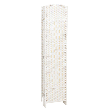 White Solid Weave Wicker Wood Room Divider 6 Panel