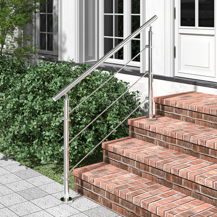 150CM Handrail Stainless Steel Balustrade with 3 Crossbars Stair Rails