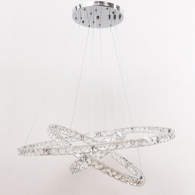 White LED Chandelier Lamp Wire Pendant Crystal Ceiling Lights, 30+50+70CM