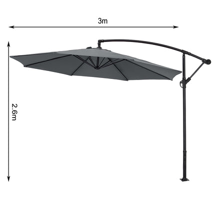 3M Large Patio Cantilever Parasol Outdoor SunShade Umbrella Dark Grey