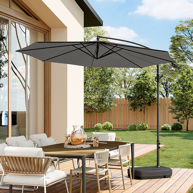 3M Large Patio Cantilever Parasol Outdoor SunShade Umbrella Dark Grey