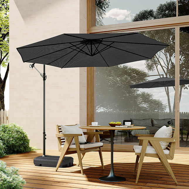 3M Black Banana Parasol Cantilever Sunshade Umbrella for Outdoor with Fillable Base