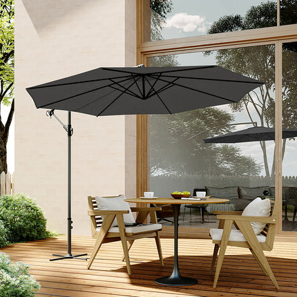 3M Large Garden Hanging Parasol Cantilever Sun Shade Patio Banana Umbrella No Base Black