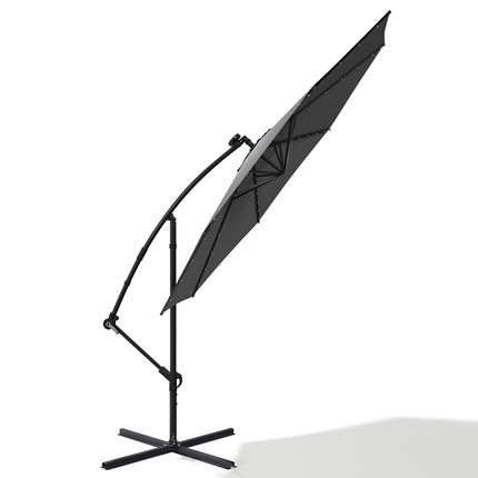 Garden 3M Black Banana Parasol Cantilever Hanging Sun Shade Umbrella Shelter with Cross Base
