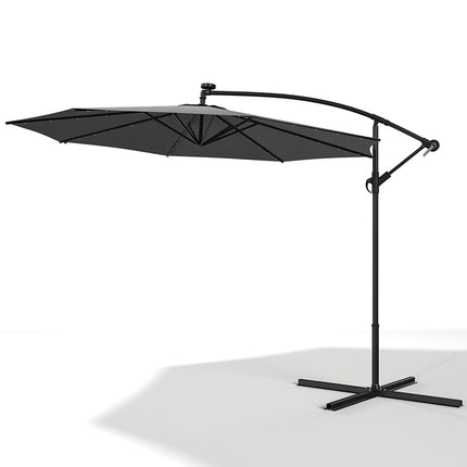 Garden 3M Black Banana Parasol Cantilever Hanging Sun Shade Umbrella Shelter with Cross Base