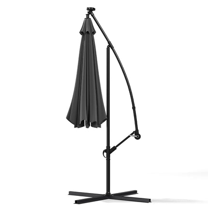 3M Banana Parasol Patio Umbrella Sun Shade Shelter with Fanshaped Base, Black