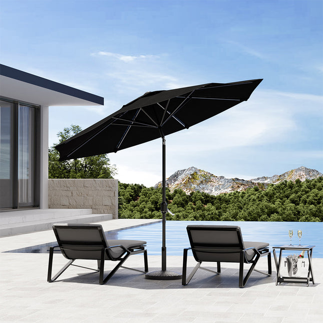 Patio Umbrella 3M Large Traditional Parasol with Resin Base Black