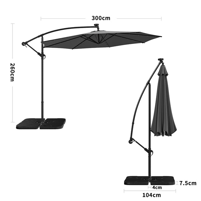 Garden 3M Black Banana Parasol Cantilever Hanging Sun Shade Umbrella Shelter with Square Base