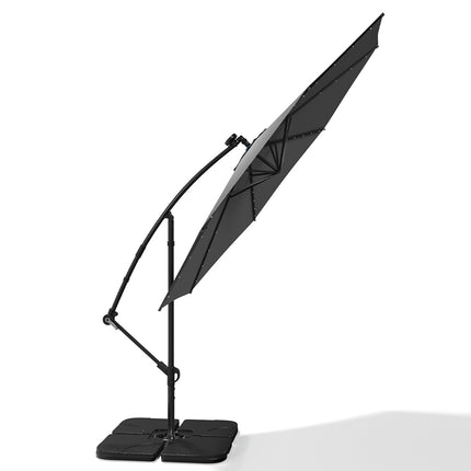 Garden 3M Black Banana Parasol Cantilever Hanging Sun Shade Umbrella Shelter with Square Base