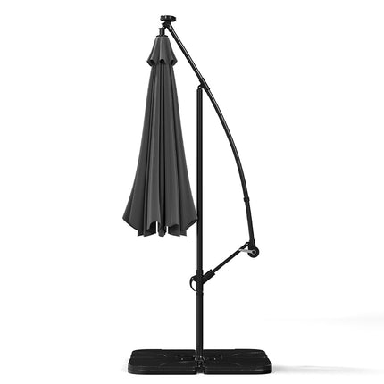 Garden 3M Black Banana Parasol Cantilever Hanging Sun Shade Umbrella Shelter with Square Base