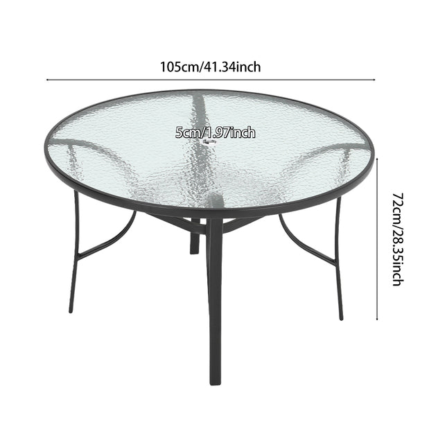 Garden Ripple Glass Round Table With Umbrella Hole Black 105cm