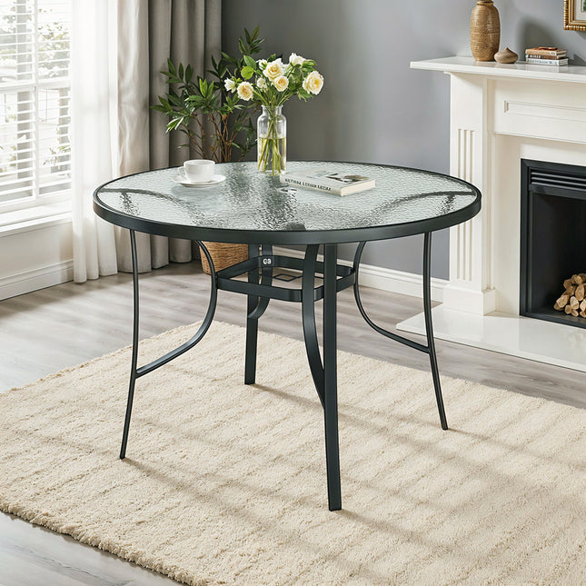 Garden Ripple Glass Round Table With Umbrella Hole Black 105cm