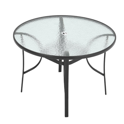 Garden Ripple Glass Round Table With Umbrella Hole Black 105cm