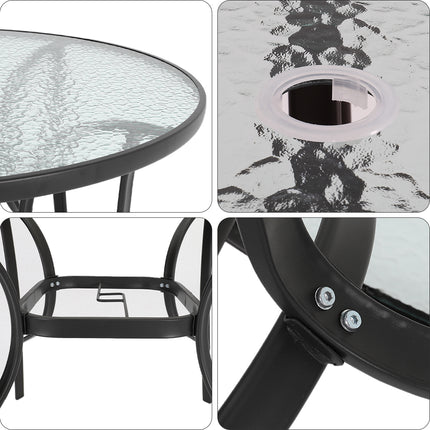 Garden Ripple Glass Round Table With Umbrella Hole Black 105cm