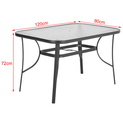 Set of 5 Garden 120CM Ripple Glass Rectangle Umbrella Table and Folding Chairs Set, Black