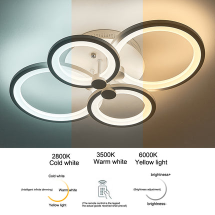 Round LED Dimmable Chandelier Ceiling Light With Remote, 4 Head