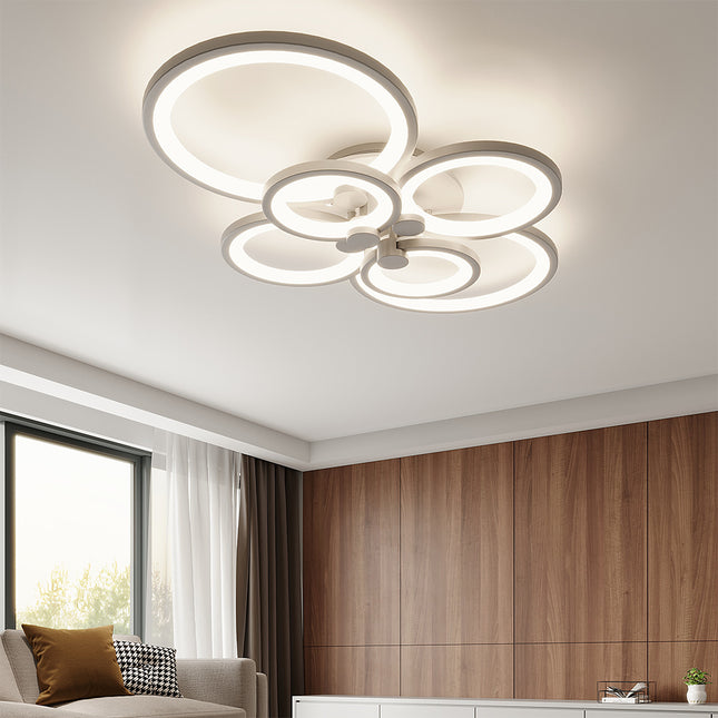 Round LED Dimmable Chandelier Ceiling Light With Remote 6 Head