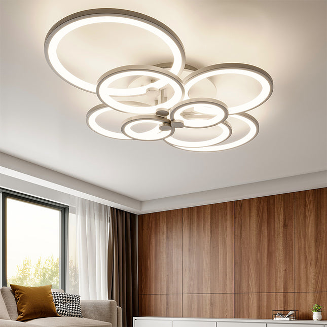 Round LED Dimmable Chandelier Ceiling Light With Remote 8 Head