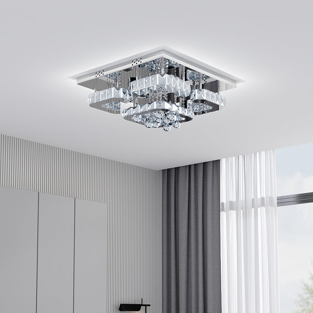 50CM Square LED Crystal Chandelier Pendant Ceiling Light, Dimmable Light