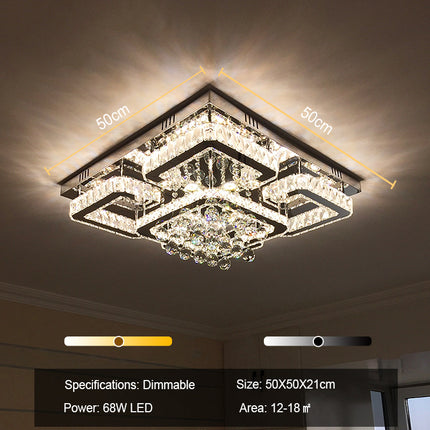 50CM Square LED Crystal Chandelier Pendant Ceiling Light, Dimmable Light