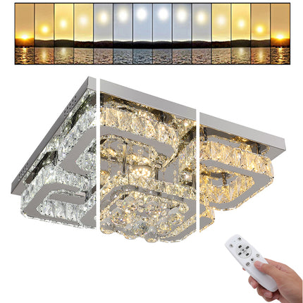 50CM Square LED Crystal Chandelier Pendant Ceiling Light, Dimmable Light