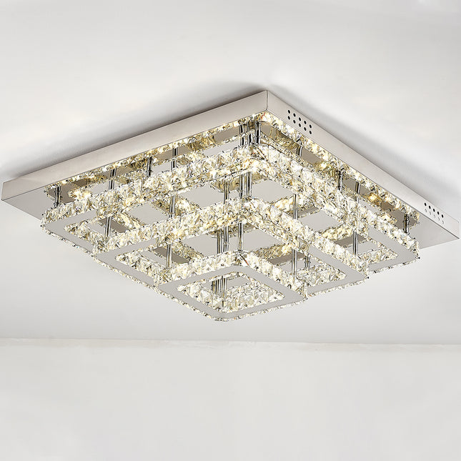 Square LED Semi-Flush Mount Ceiling Light with Crystal Decor