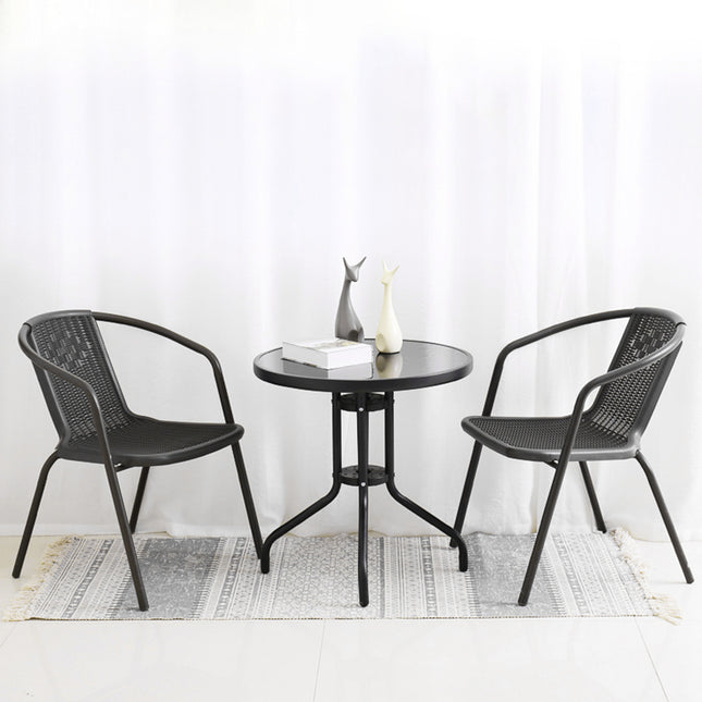 3-Piece Garden Set 80cm Square Glass Umbrella Table and Stackable Chairs