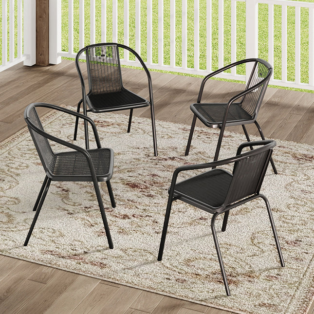 Outdoor Patio Metal Coffee Wicker Dining Chairs Set of 4 Black