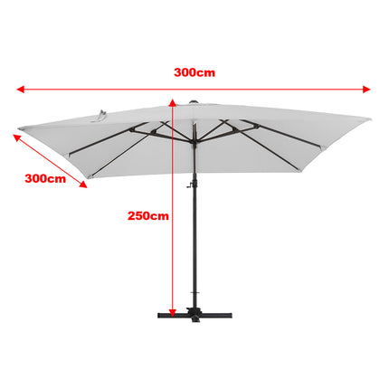 3M Large Square Patio Umbrella Outdoor Cantilever Parasol With Plastic Base
