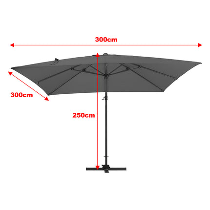 3M Large Square Canopy Rotating Outdoor Cantilever Parasol with Plastic Base