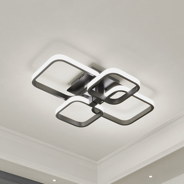 Modern Square LED Ceiling Lamp Chandelier Light Black Frame4 Head Dimmable