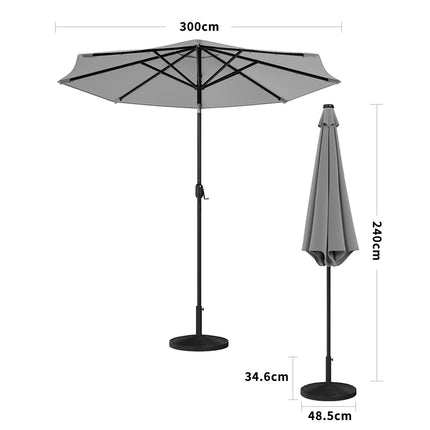 Patio Umbrella 3M Large Traditional Outdoor Parasol with Resin Base