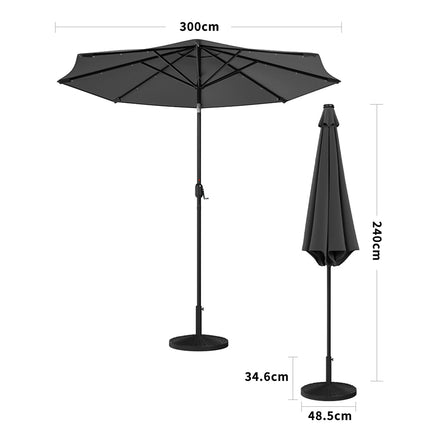 Patio Umbrella 3M Large Traditional Parasol with Resin Base