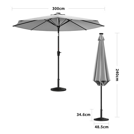 Patio Umbrella 3M Large Traditional Parasol with Resin Base Light Grey