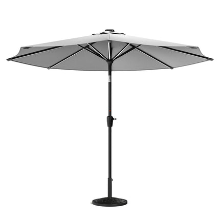 Patio Umbrella 3M Large Traditional Parasol with Resin Base Light Grey