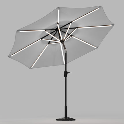 Patio Umbrella 3M Large Traditional Parasol with Resin Base Light Grey